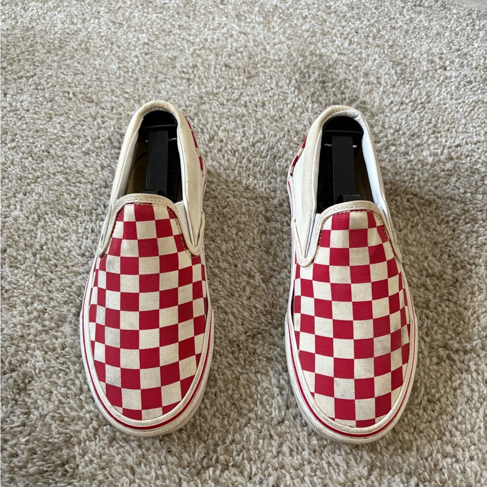 Vans Red & Cream Checkered Slip Ons
